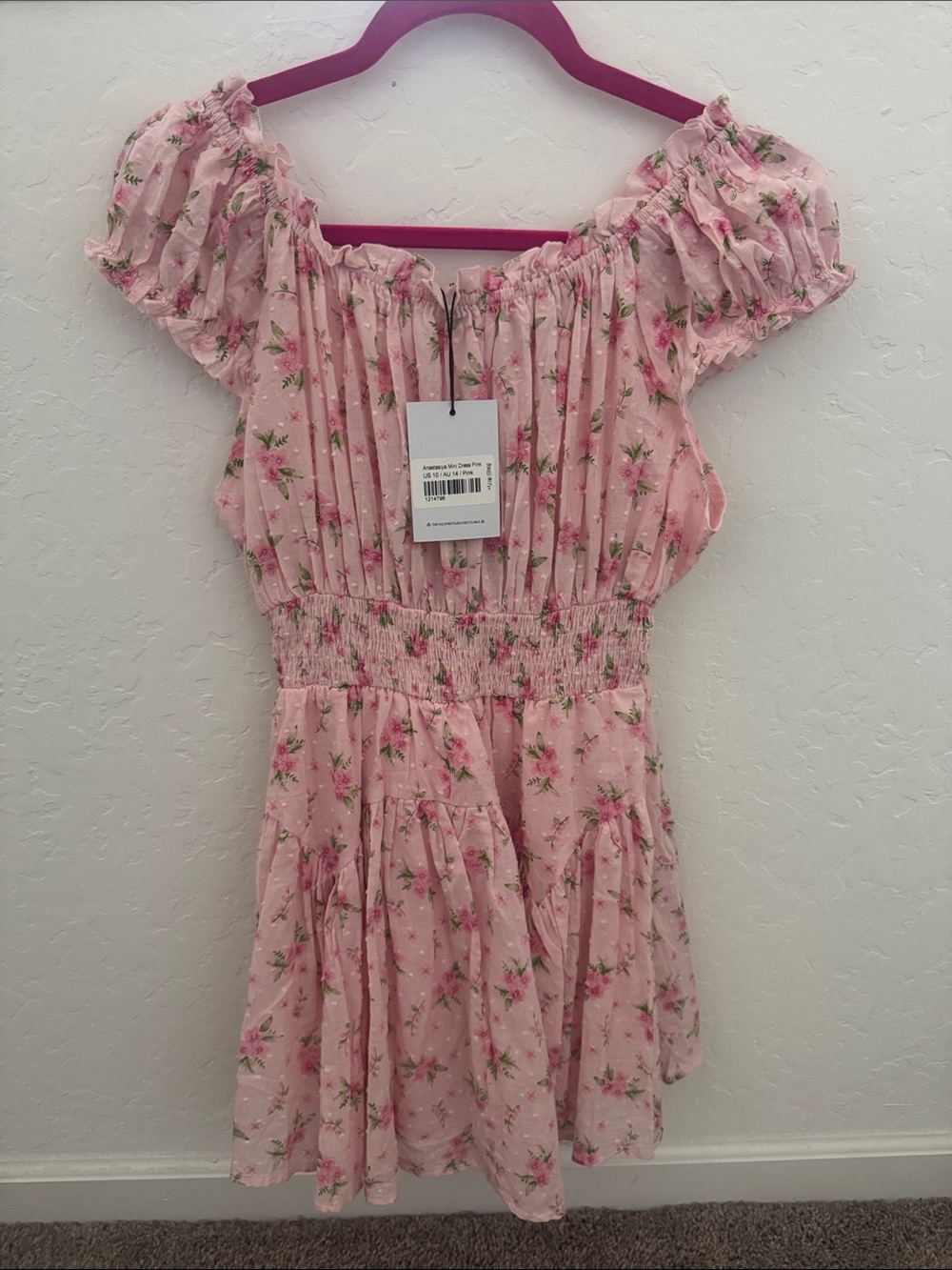 Princess Polly Pink Floral Off-Shoulder Mini Dress